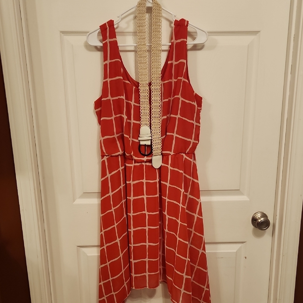 Cato Red Dress with Cream Accents
